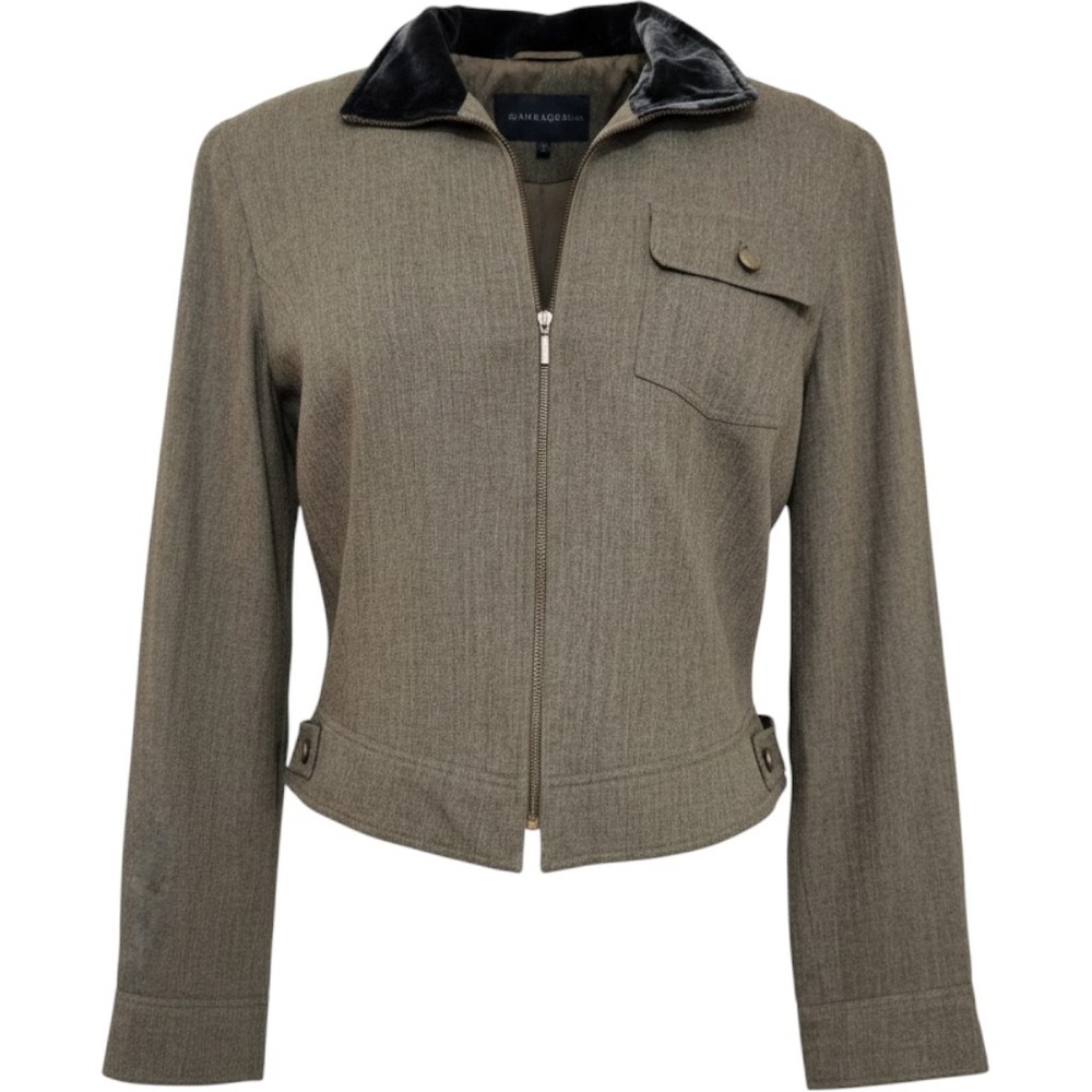New Dana B and Karen Wool Blend‎ Military Jacket Olive Velvet Collar Size 10